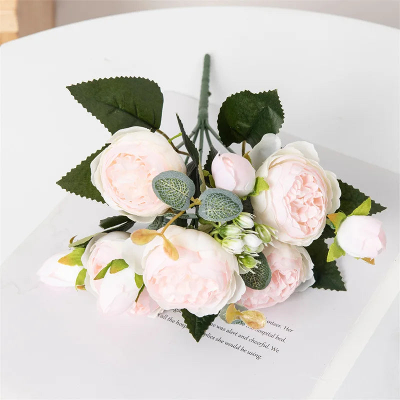 Premium Silk White Peony Artificial Flowers for Home Vase Decor