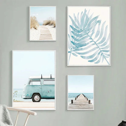 Ocean Beach Palm Tree Canvas Wall Art 🌴🌊🖼️