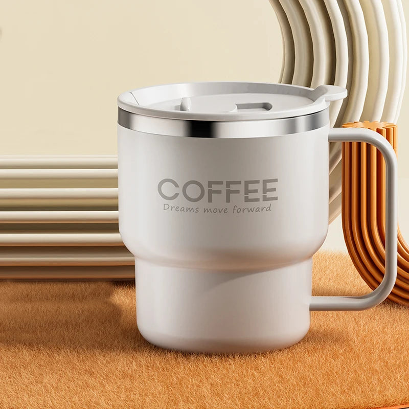1pc 304 Stainless Steel Double Wall Insulated Coffee Cup With Handle Portable Students Leak-proof Water Cup Milk Coffee Mug