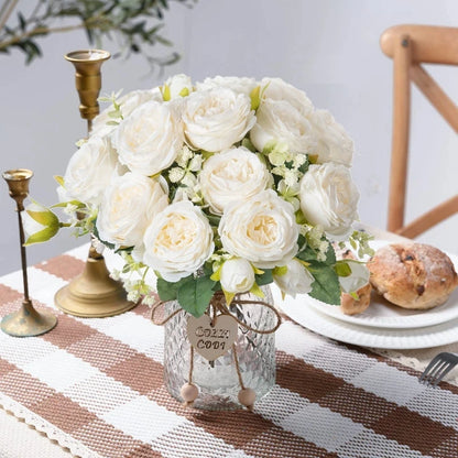 Premium Silk White Peony Artificial Flowers for Home Vase Decor