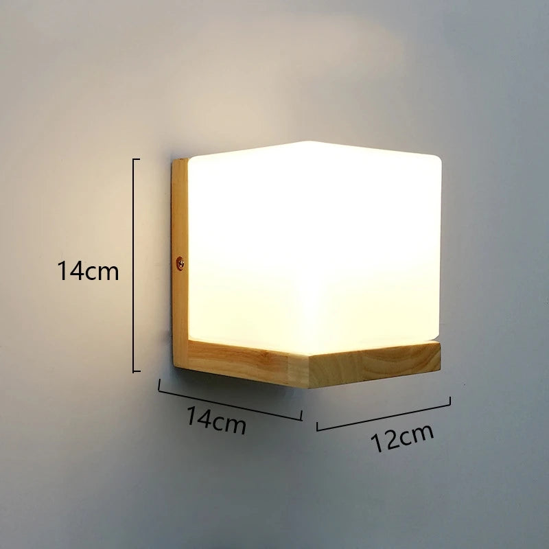 Modern Wooden LED Wall Lamp with Green Plant Design – Nordic Home Decor