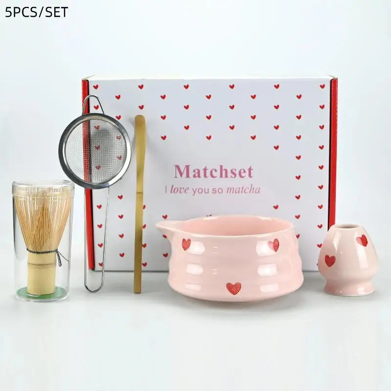 Pink Heart Matcha Whisk Set