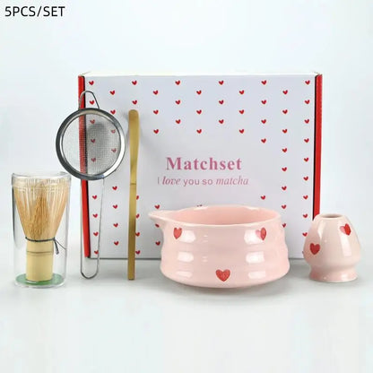 Pink Heart Matcha Whisk Set