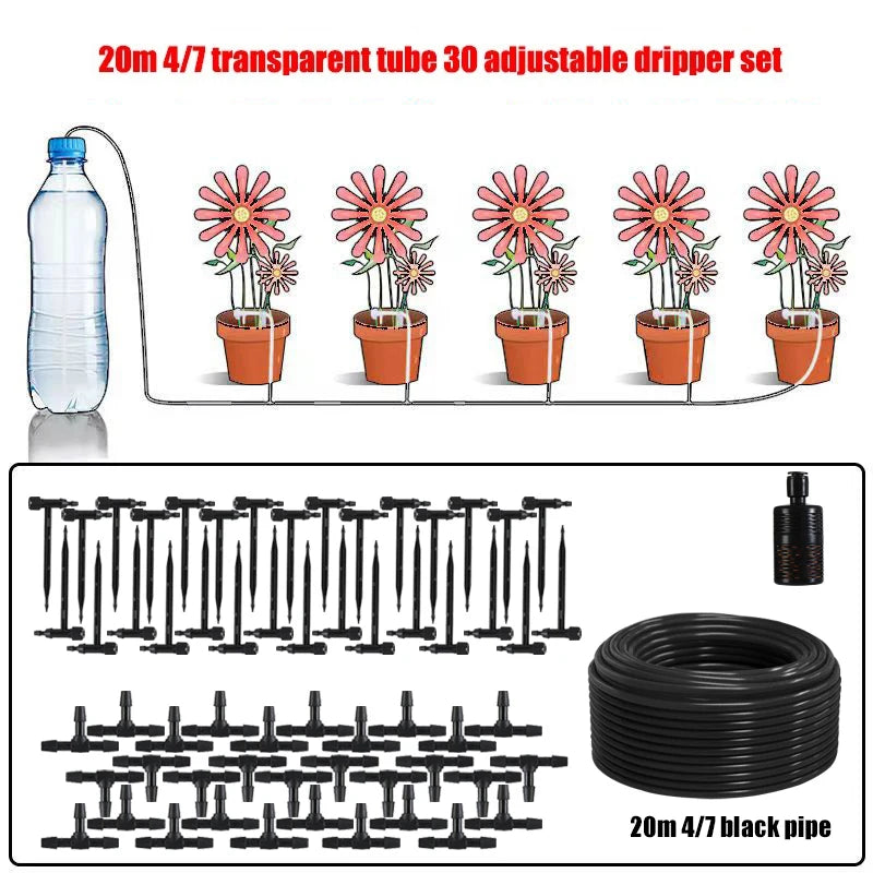 Garden Black Adjustable valve Drip Irrigation Kit Potted Plant Watering Device 4/7mmHose Watering Saving MicroDripper Greenhouse