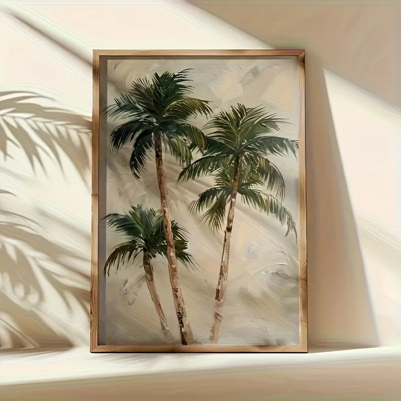 Vibrant Green & Beige Botanical Palm Leaf Canvas Wall Art