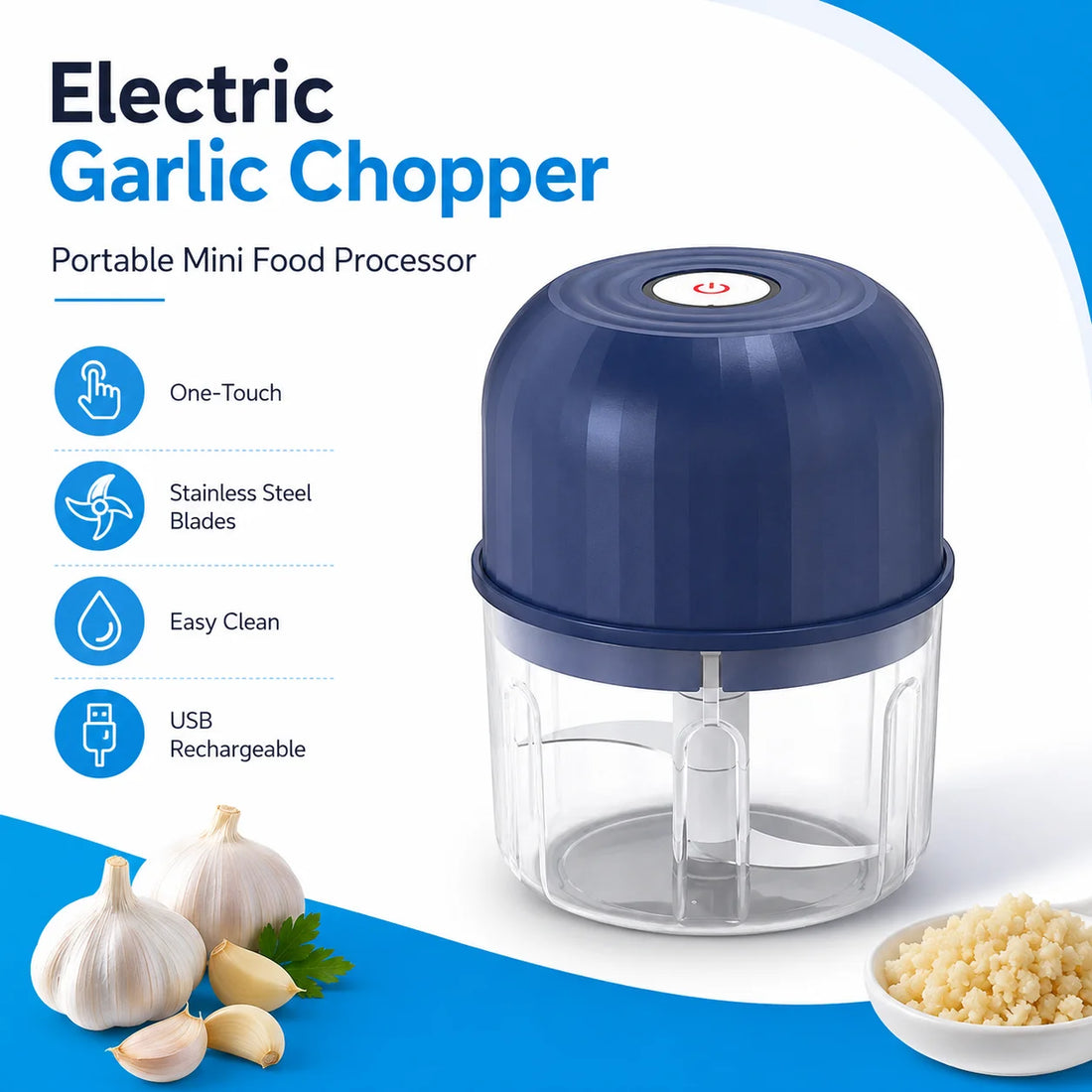 1PC Electric Garlic Chopper Mini Food Processor Usb Rechargeable Vegetable Meat Grinder Kitchen Garlic Masher Mixer Tool