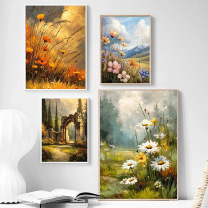 Retro Nostalgia Wildflower Farmhouse Canvas Art Poster
