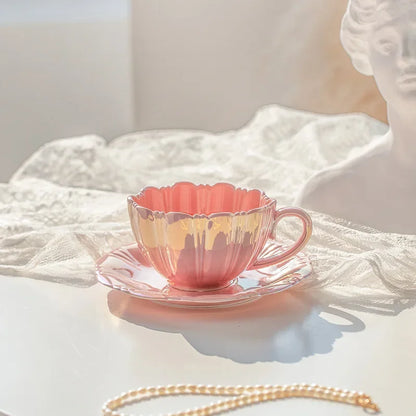 Creative Petal Ceramic Coffee Cup and Saucer Set