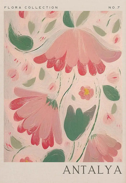 Abstract Retro Antalya Flower Art Canvas Poster