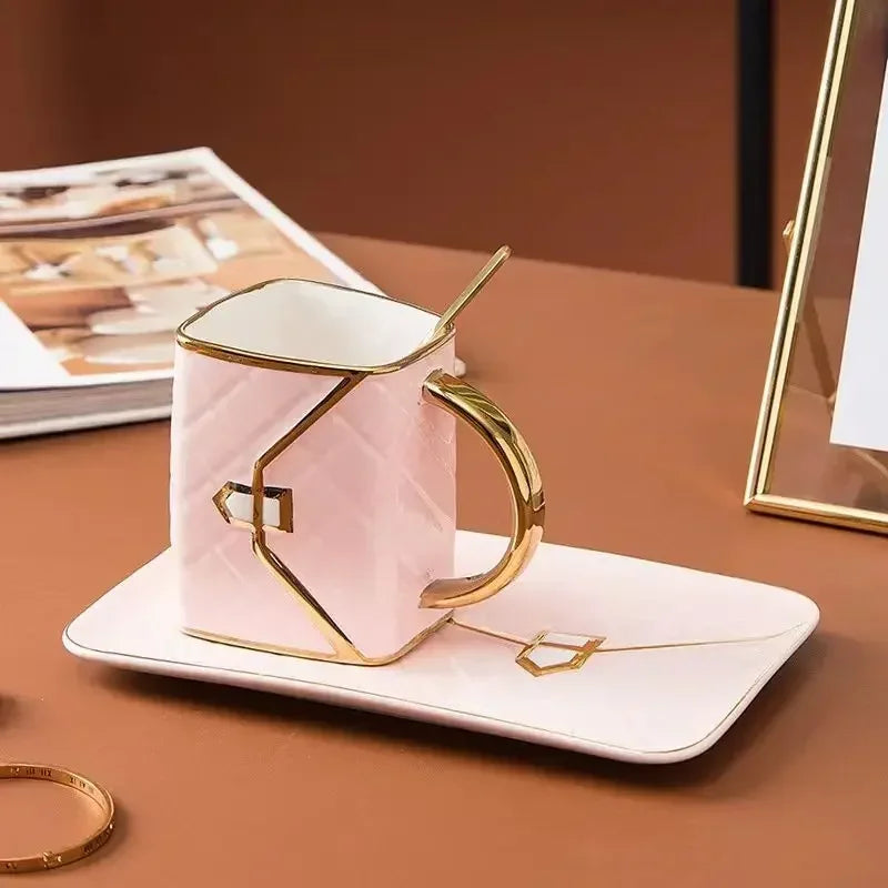 Creative Light Luxury Bag-Shaped Ceramic Coffee Cup & Plate Set