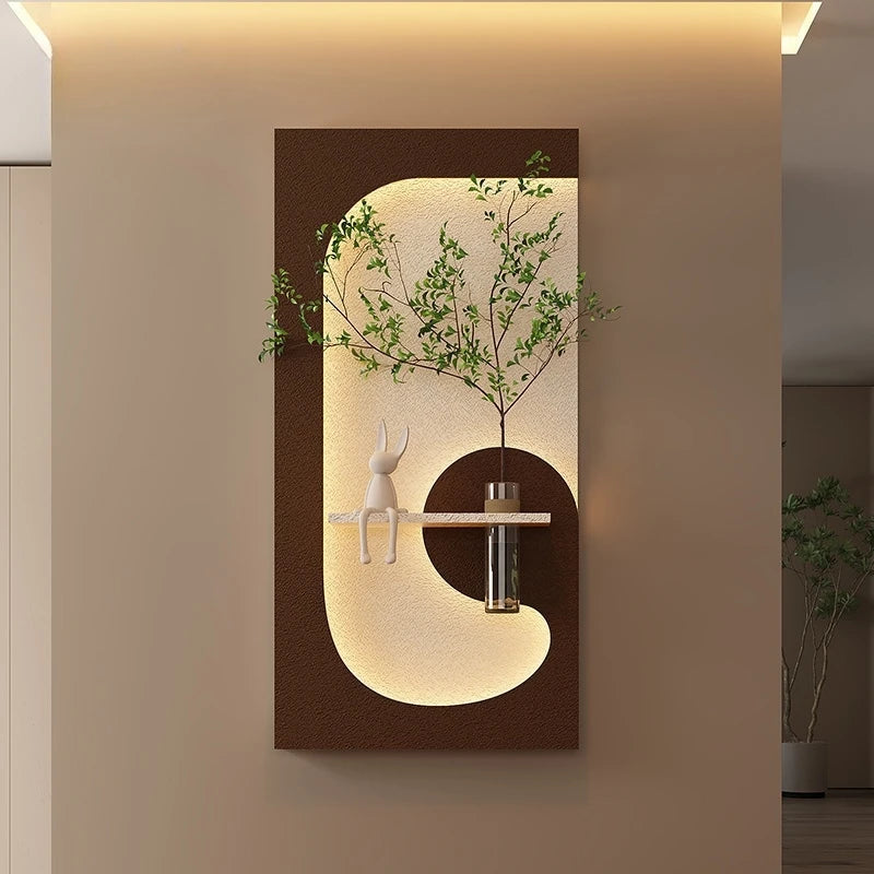 Modern LED Wall Lamp with Green Plant Décor – Creative Living Room & Hallway Light
