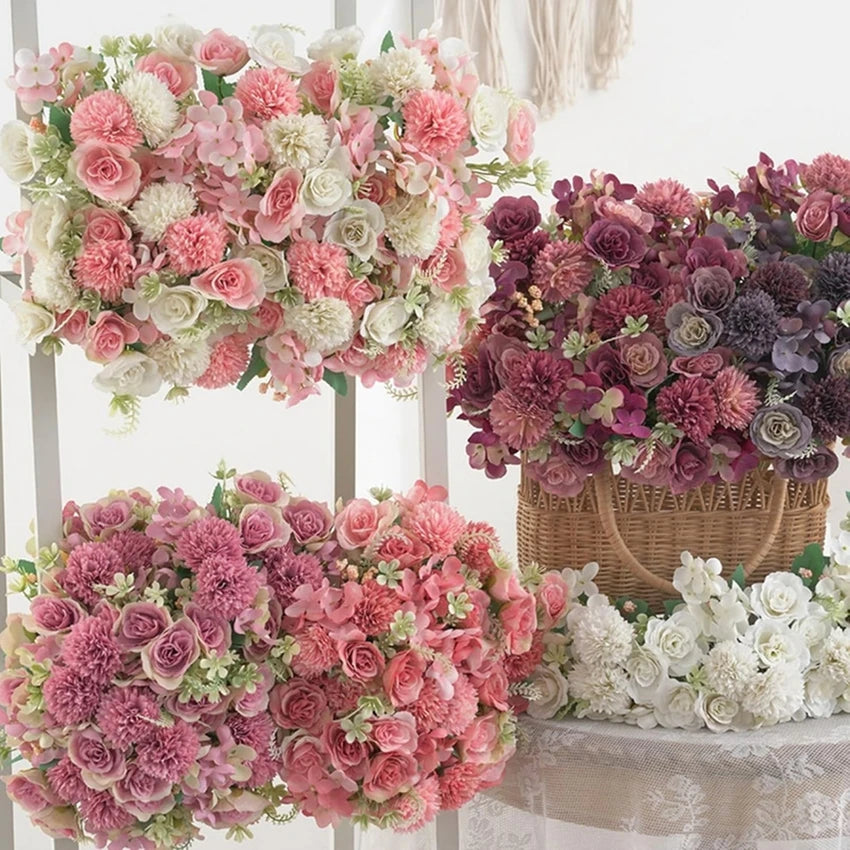 30CM Premium Silk Roses & Hydrangea Bouquet for Wedding Wreaths