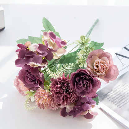 30CM Premium Silk Roses & Hydrangea Bouquet for Wedding Wreaths