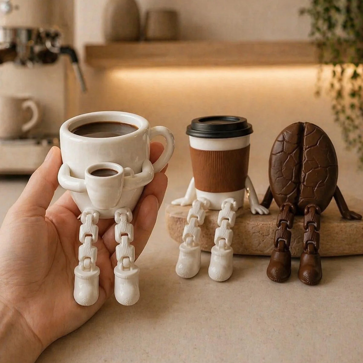 Articulated Coffee Figures, Cute Coffee Cup &amp; Coffee Bean Desk Decor, Fidget Toys for Coffee Lovers, Home Office Ornaments