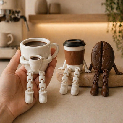 Articulated Coffee Figures, Cute Coffee Cup &amp; Coffee Bean Desk Decor, Fidget Toys for Coffee Lovers, Home Office Ornaments