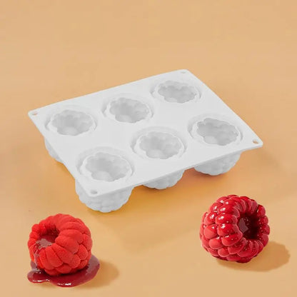 6 Cavity Raspberry Mousse Cake Baking Mold Fruit Shaped Dessert Silicone Mold For Chocolate Pudding Decorating Tools 1PC