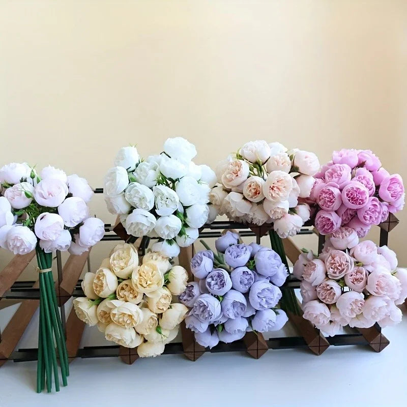 27-Heads Premium Silk Artificial Peony Bridal Bouquet