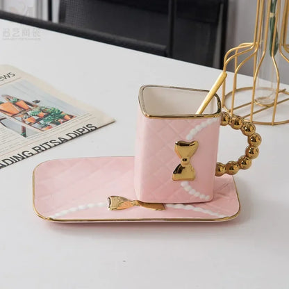 Creative Light Luxury Bag-Shaped Ceramic Coffee Cup & Plate Set