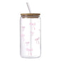 Cute 500ml Bow Glass Cup with Lid and Straw for Iced Coffee