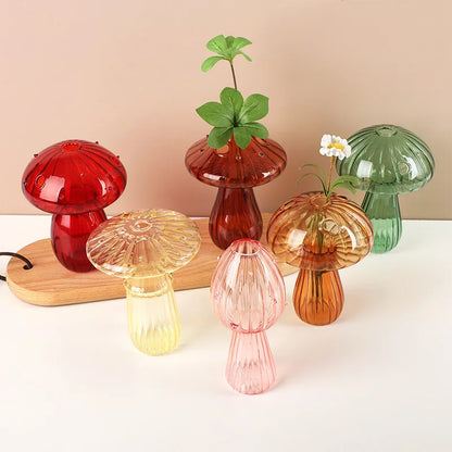 Mini Mushroom Glass Vase – Nordic Hydroponic Flower Decor