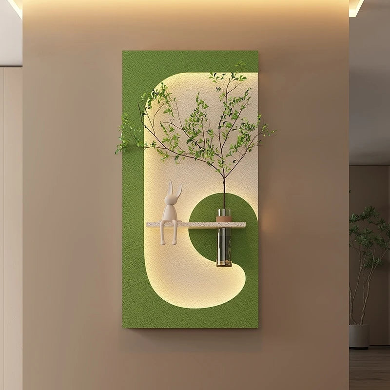 Modern LED Wall Lamp with Green Plant Décor – Creative Living Room & Hallway Light