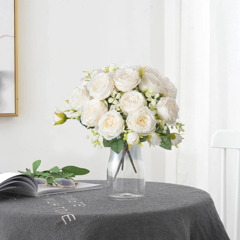 Premium Silk White Peony Artificial Flowers for Home Vase Decor