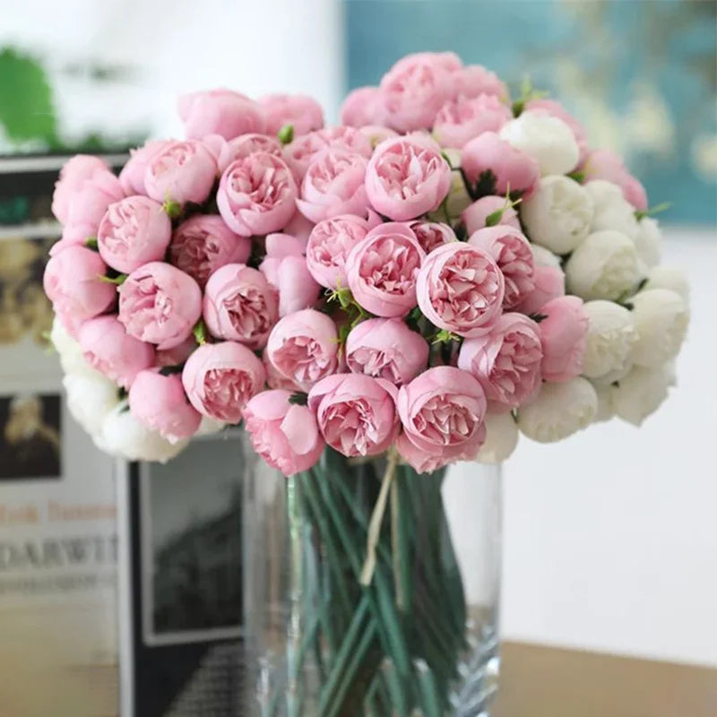 27-Heads Premium Silk Rose & Peony Artificial Flower Bouquet