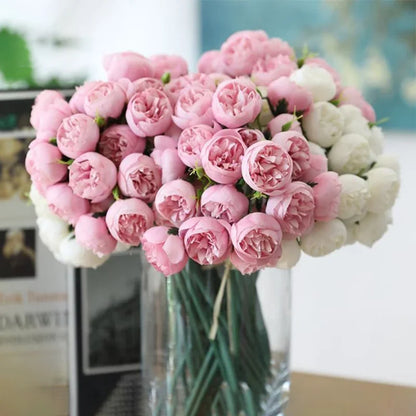 27-Heads Premium Silk Rose & Peony Artificial Flower Bouquet