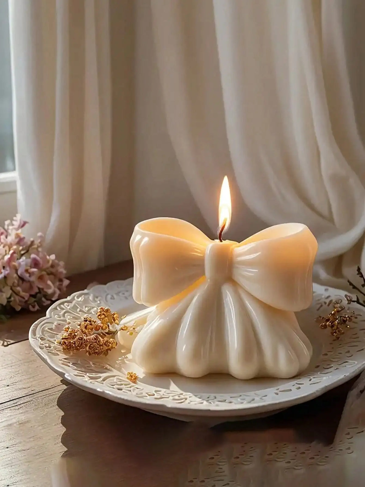1pc Bow scented Candle, 3D Bow Design Long-Lasting Fragrance, Suitable For Home Decoration, Perfect Valentine&