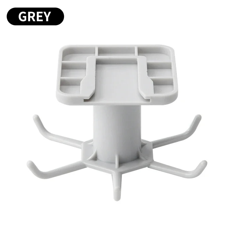 360 Rotating Kitchen Hooks Adhesive Utensil Organizer Rack with 6 Hooks No Drill Cabinet Mount for Spoons Towels &amp; Cups