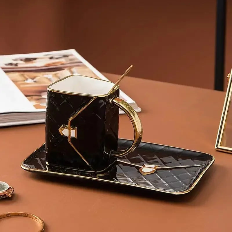Creative Light Luxury Bag-Shaped Ceramic Coffee Cup & Plate Set