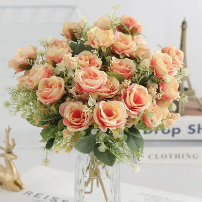 30cm Premium Silk Rose & Peony Bouquet (5 Big Heads & 4 Buds)
