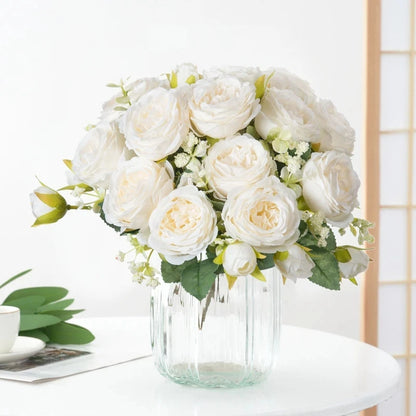 Premium Silk White Peony Artificial Flowers for Home Vase Decor