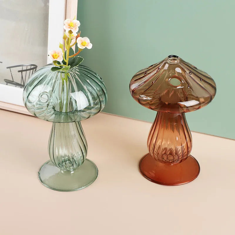 Mini Mushroom Glass Vase – Nordic Hydroponic Flower Decor