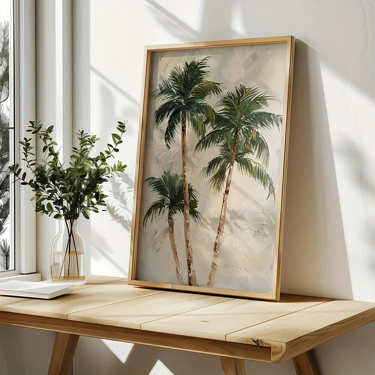 Vibrant Green & Beige Botanical Palm Leaf Canvas Wall Art