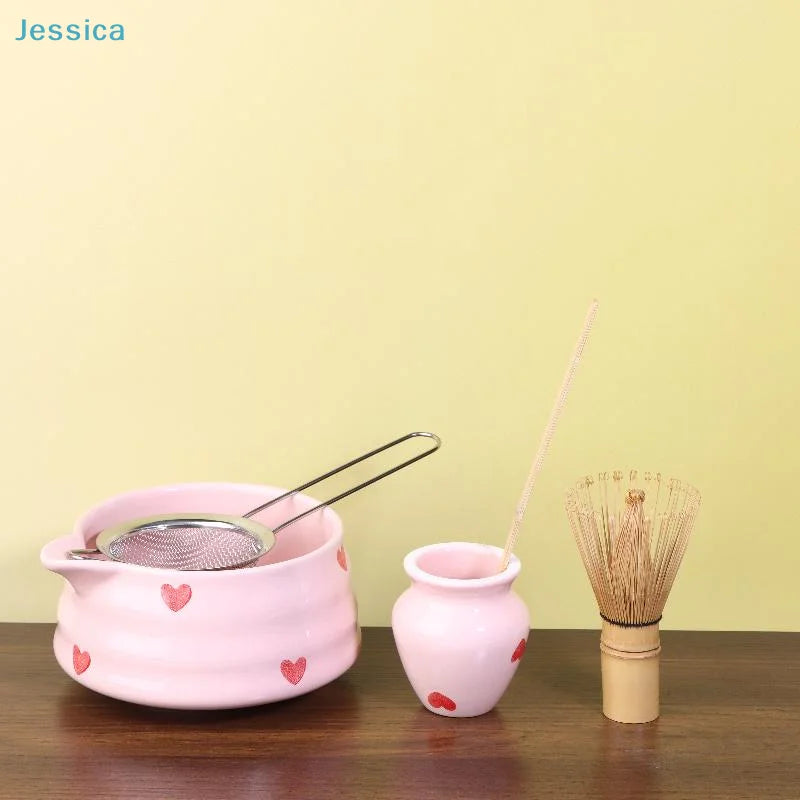 Pink Heart Matcha Whisk Set