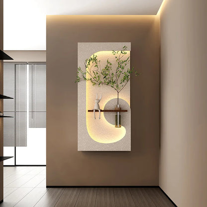 Modern LED Wall Lamp with Green Plant Décor – Creative Living Room & Hallway Light
