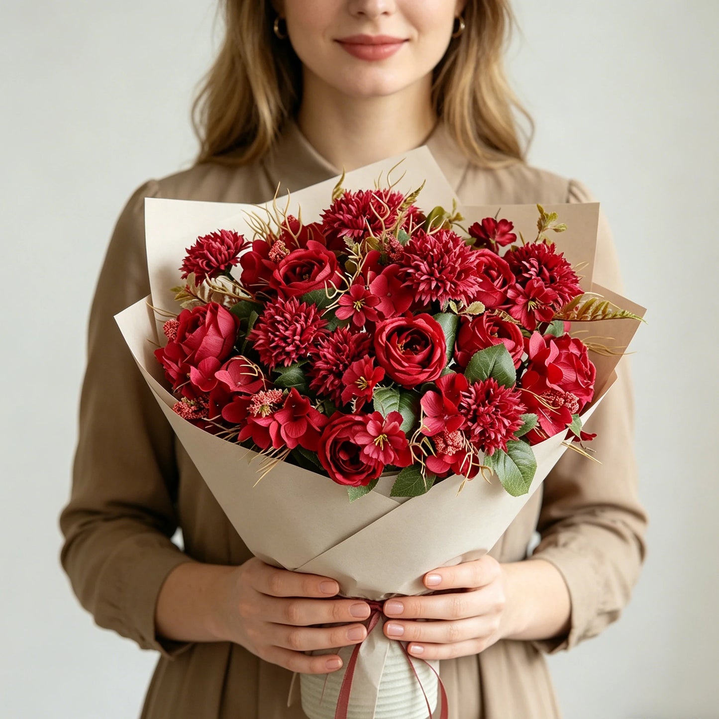 1/4pcs Premium Silk Peony & Rose Bouquet for Wedding Vases