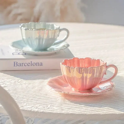 Creative Petal Ceramic Coffee Cup and Saucer Set