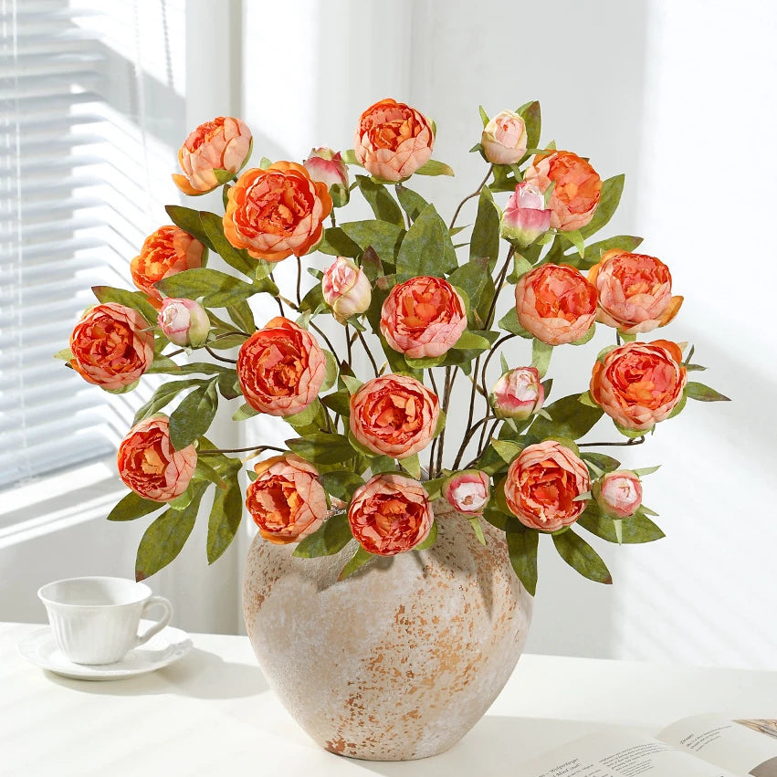 63CM Premium Long-Stem Silk Peony Artificial Flower Bouquet