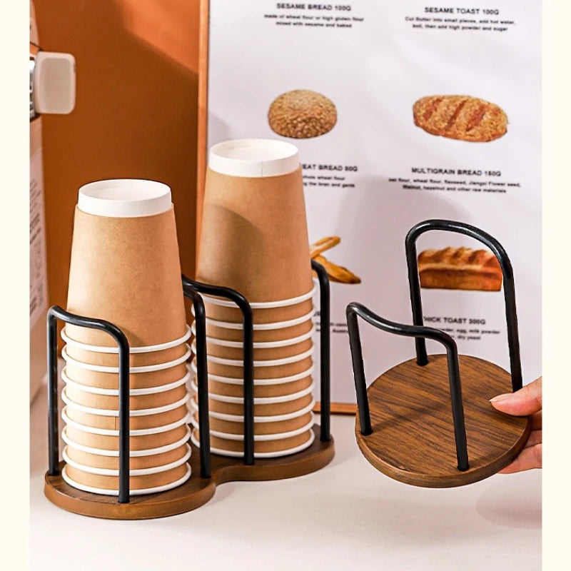 Disposable Cup Dispenser Imitation Walnut Wood Water Cup Storage Holder Coffee Tea Cup Desktop Paper Cup Storage Rack Organizer