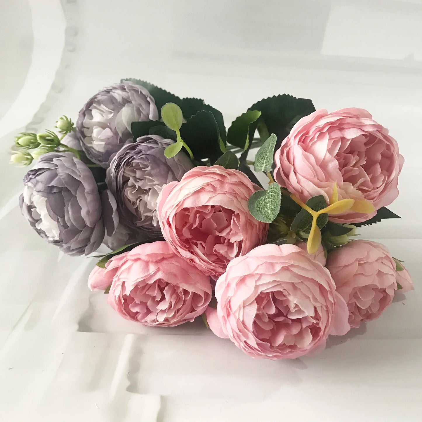 30cm Premium Rose Pink Silk Peony Bouquet (5 Big Heads & 4 Buds)