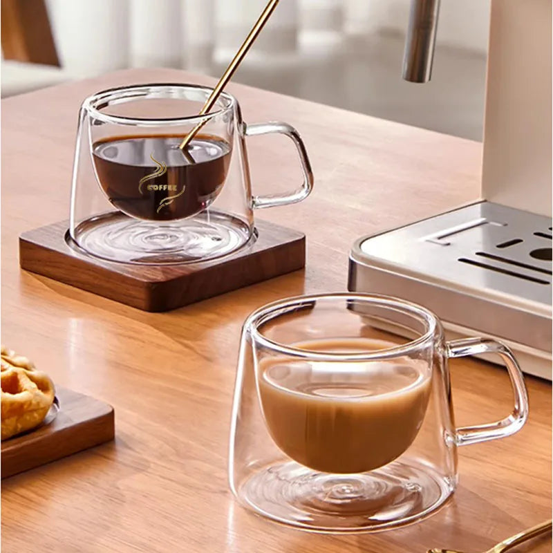 YWDL Double Wall Glass Coffee Mug Heat-resistant Espresso Cup Thermo Insulated Cup For Latte Cappuccino Tea Drinkware Set