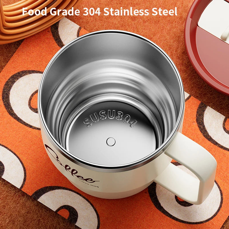 1pc 304 Stainless Steel Double Wall Insulated Coffee Cup With Handle Portable Students Leak-proof Water Cup Milk Coffee Mug