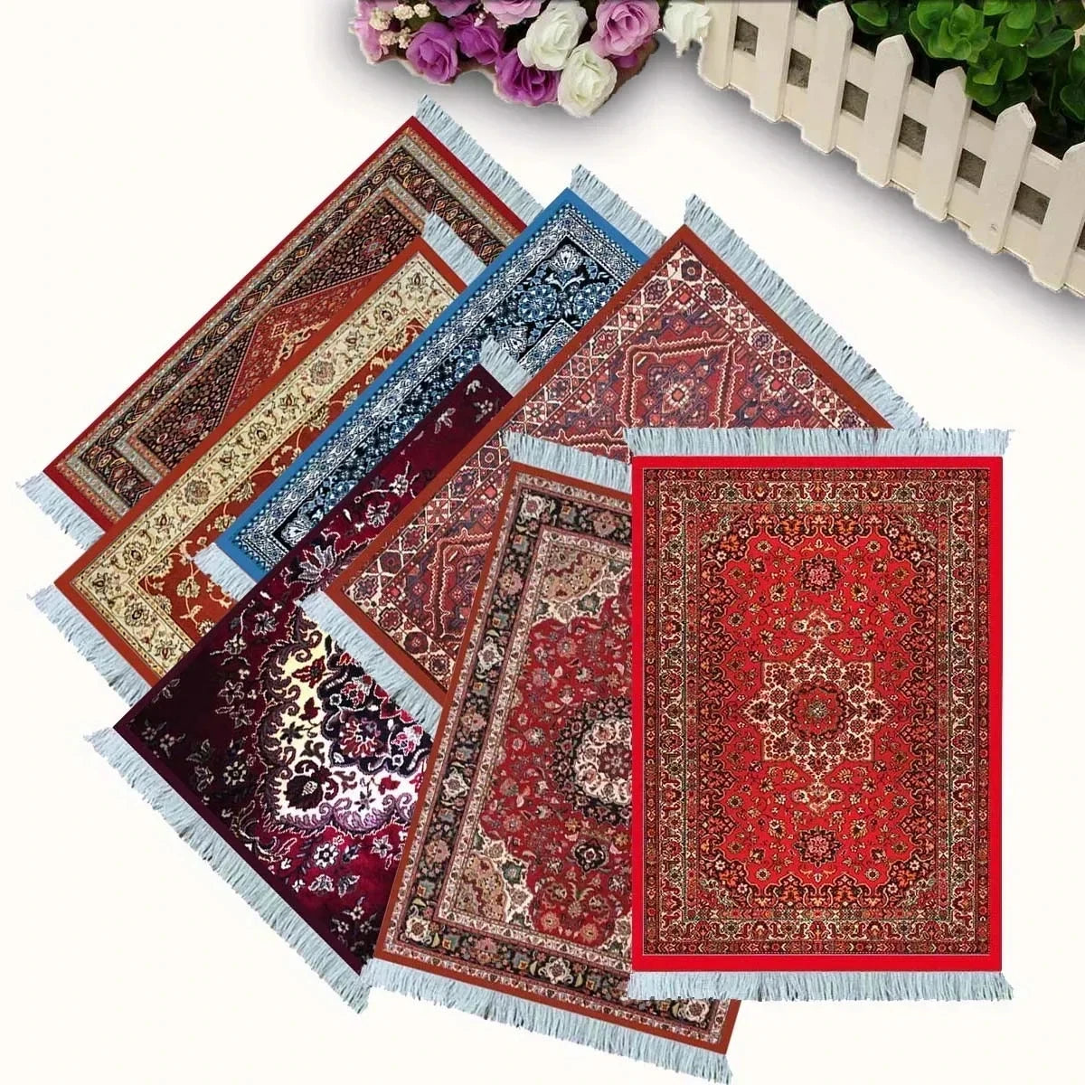 Woven Flower Persian Carpet Small Coaster Retro Style Rubber Non‑Slip Mouse Pad Desk Mat Cheap Wholesale Merchants Computer Mats