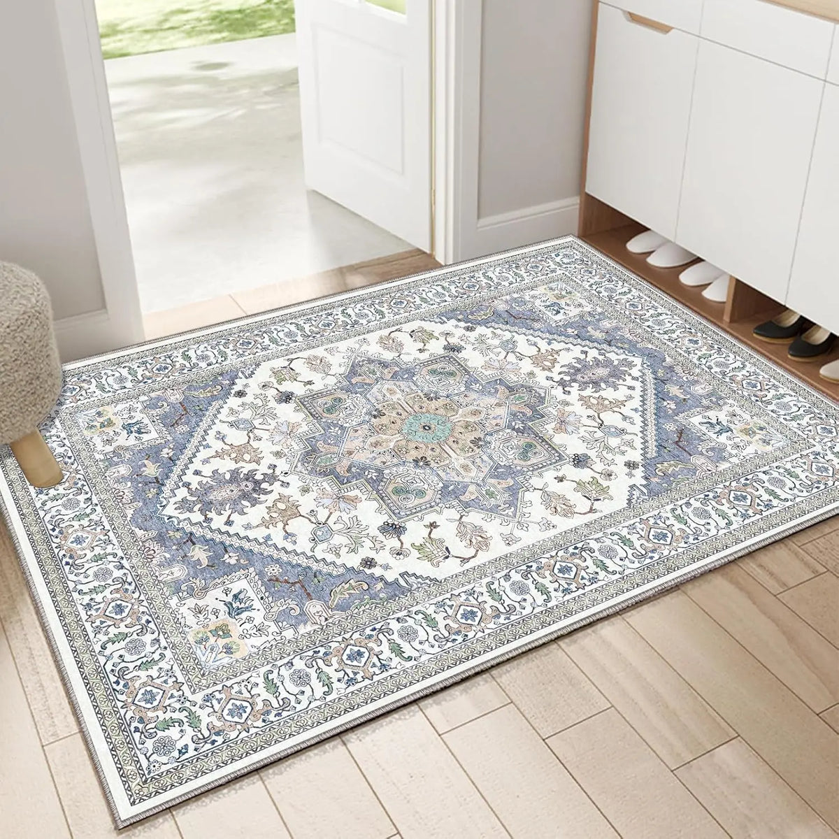 Rectangular Retro Elegant Door Mat Carpet Decoration Entrance Door with Pink and White Anti Slip Mat Carpet Home Decoration Rug
