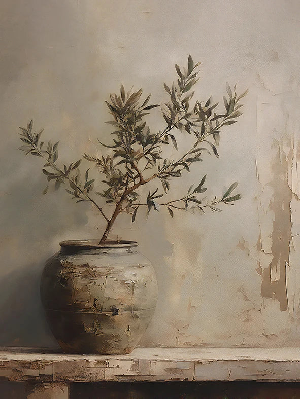 Retro Olive Tree & Lemon Canvas Wall Art