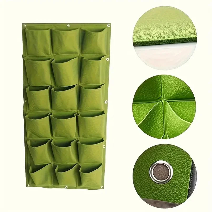 18-Pocket Vertical Garden Planter, Wall-Mounted Bag for Balcony/Patio. Grow herbs &amp; vegetables indoors/outdoors. Space-saving.