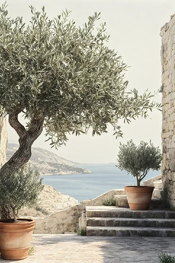 Retro Olive Tree & Lemon Canvas Wall Art