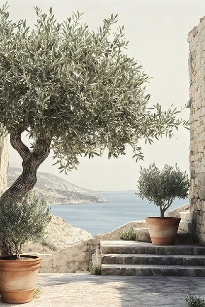 Retro Olive Tree & Lemon Canvas Wall Art